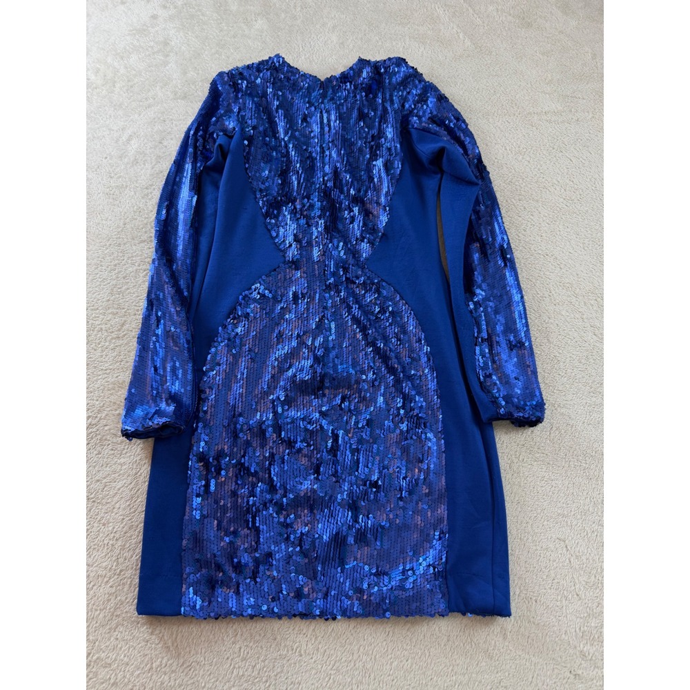 Dress The Population Royal Blue Sequin Long Sleeve Bodycon Mini Dress Large - Picture 10 of 10